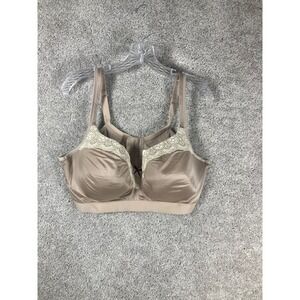 Cacique 44DD Modern LL Balconette Longline Ornate Lace Bra Beige Brown